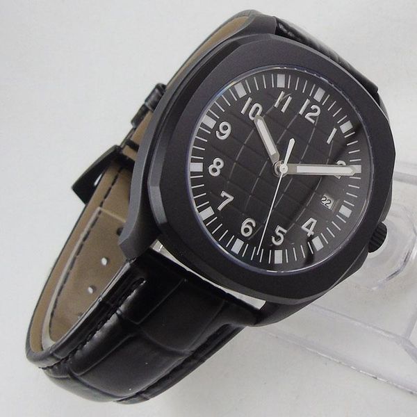 

wristwatches 40mm miyota 8215 luxury square automatic wrist watch men sapphire glass pvd ss bracelet waterproof black dial, Slivery;brown