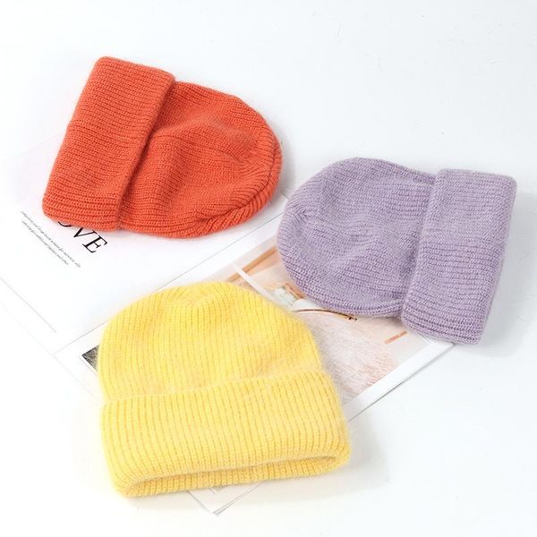 

beanies 2022 fur hat winter warm knitted korean straight cap macaron color series sweet sleeve hip hop