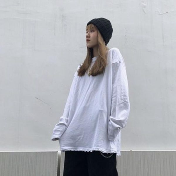 

women's t-shirt autumn harajuku t-shirts hip hop solid white casual long sleeve women clothing tee female funny print japan