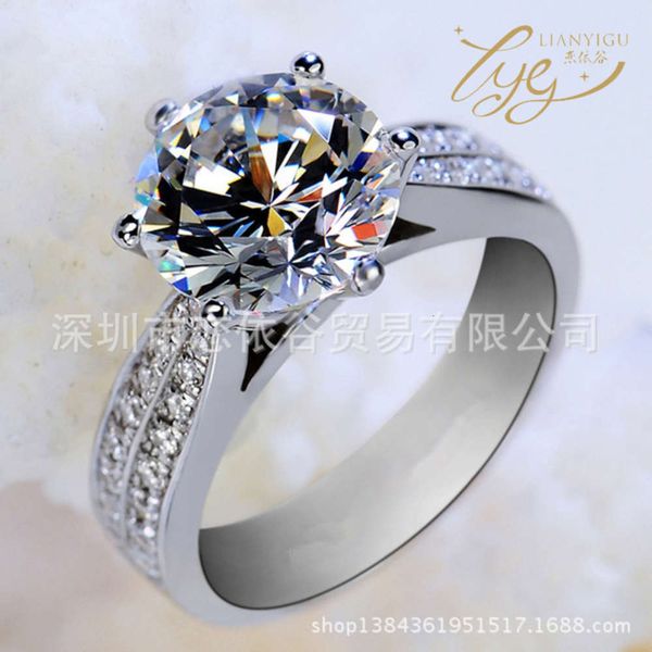 

cross mirror classic six claw platinum plated women's super sona diamond ring luxury jewelry, Black