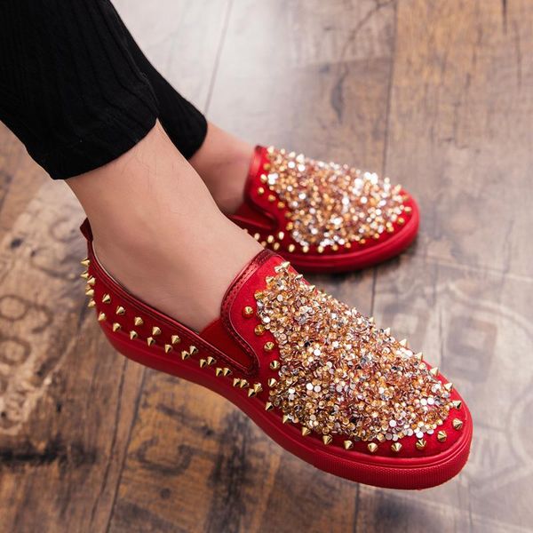 

luxury crysta sequins ace designer bottom casual shoes men rivet studs flat shoe brand red black ace sneakers party leather low trainers