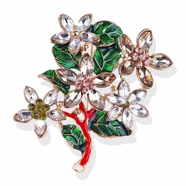 

crystal flower brooch rhinestone enamel pin for women costume clothes jewelry scarf clip pins accessories, Gray