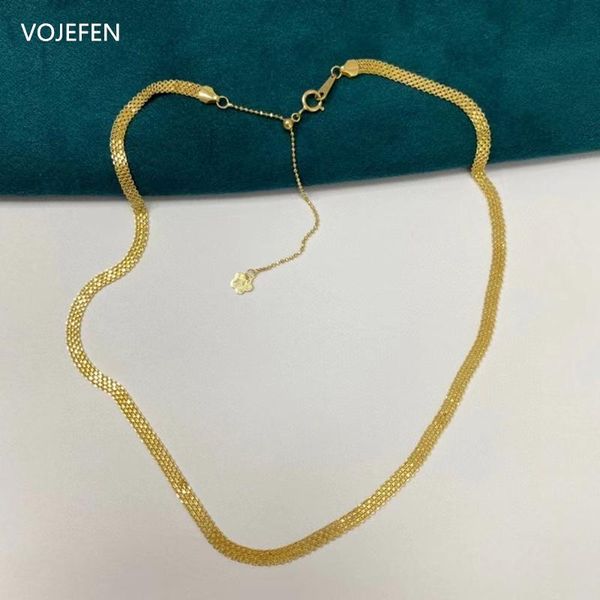 

chains vojefen 18k solid gold mesh link chain necklace for women men gift, flat collar choker necklaces adjustable, Silver