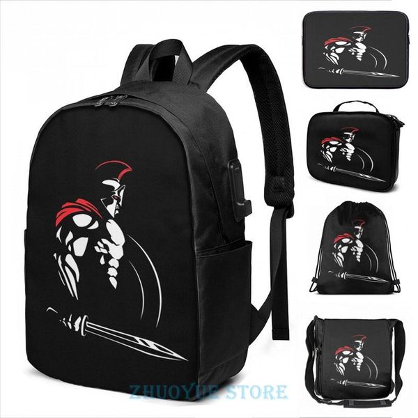 

backpack funny graphic print spartan 2 usb charge men school bags women bag travel laptop