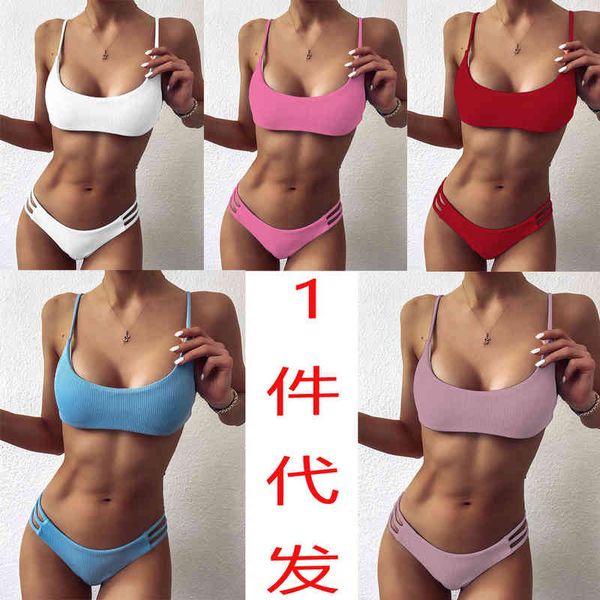 

triangle bikini solid women's striped swimsuit, White;black