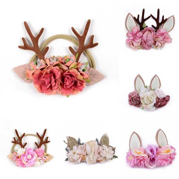 

hair accessories baby girls headbands christmas antler party deer ear flower crown band born pography props headwraps, Slivery;white