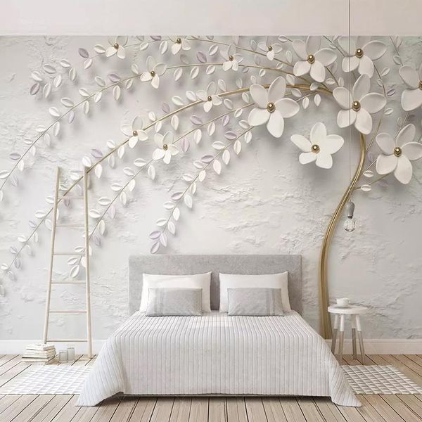 

wallpapers dropship custom mural wallpaper 3d stereo embossed white flower branch po wall paper bedroom home decor papel de parede