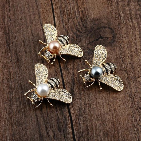 Pins, Broschen Vintage Kristall simulierte Perle Bienen für Frauen Männer Insekt Brosche Pin Kleid Mantelanzug Kleidung Zubehör Niedlichen Schmuck