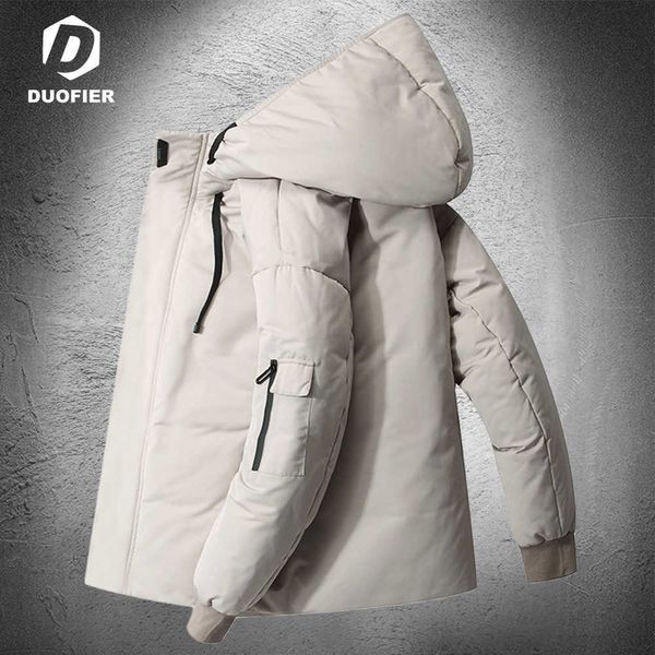 Зимняя мужская пуховик стильный сплошной пальто толщиной теплый мужчина одежда бренда одежда с капюшоном Parkas белый пуховая куртка 211015