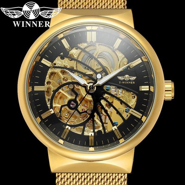 

wristwatches winner automatic mechanical men wristwatch military army sport male clock gold skeleton fashion man watch 8126, Slivery;brown