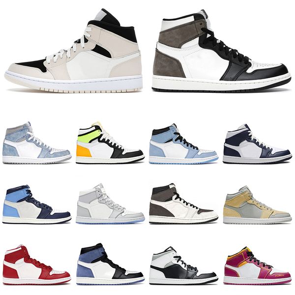 

mens basketball shoes jumpman 1 1s womens dark mocha obsidian mid digital pink hyper royal university blue trainers sneakers, White;red