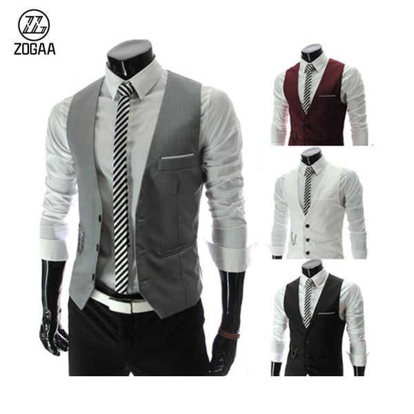 

men's vests zogaa korean fashion metrosexual men slim v-neck collar vest, Black;white