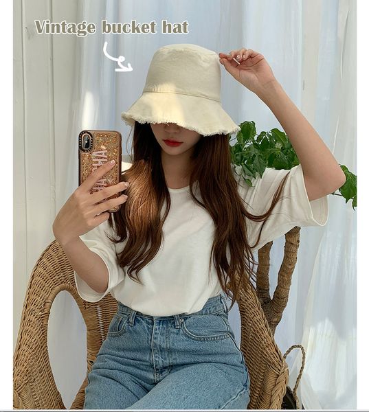 

korean version of pure color bucket fisherman hat female summer ins cold show face small versatile autumn and winter broken edge sunhats, Blue;gray