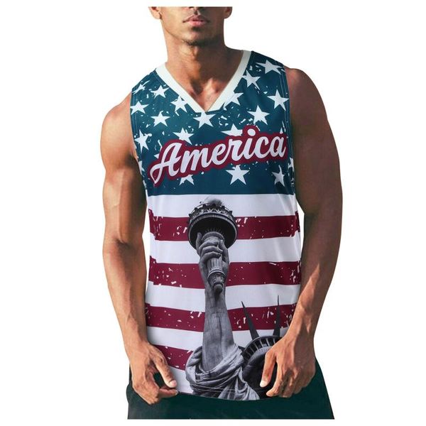 

men' tank casual shirt bodybuilding gym men fitness american flag singlet sleeveless 3d digital printing muscle sports undershirt, White;black