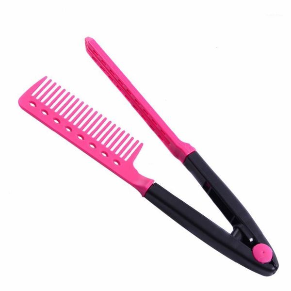 

hairdressing v type straightening comb hair straightener brush pro salon haircut diy barber styling tools anti-static comb1, Silver
