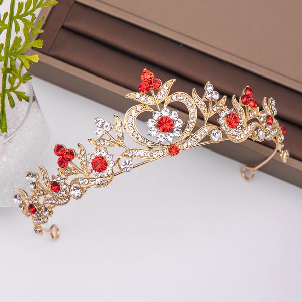 

trendy gold redrhinestone crystal crown flower bridal hair accessories wedding headpiece hair ornaments bride hair jewelry crowndio chan con, White;golden