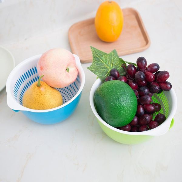 

storage baskets eco-friendly tricolor multifunctional double-layer drain basket plastic vegetable and fruit washing