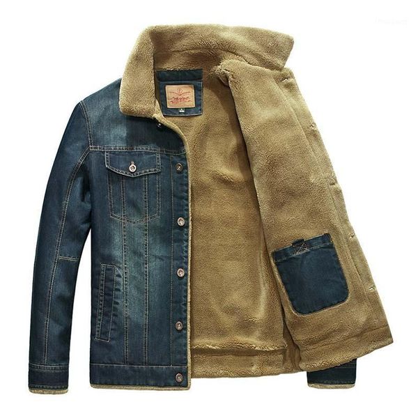

men's jackets mcikkny men winter fleece lined denim multi pockets warm outwear coats for male clothing size -6xl windbreak, Black;brown