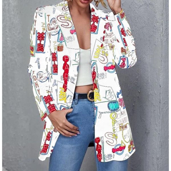 

women's suits & blazers long sleeve good-looking jacket elegant blouse for women loose clothing classic irregular printing spring autum, White;black