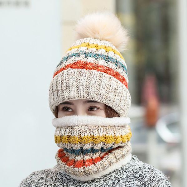 

warm hats scarves women winter outdoor velvet thick bib mask woolen cap hat windproof female knitted wool, Black;white