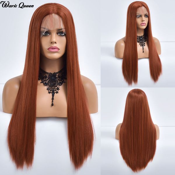 

brown long straight natural daily hair synthetic wig for black women middle parting heat resistant lace front fiber cosplay wigs