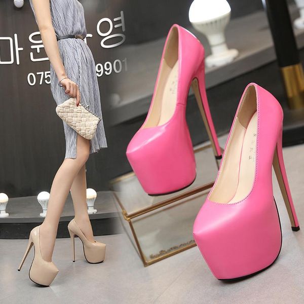 

dress shoes spring/autumn wedding fetish round toe woman pumps platform very high heel 18cm super sapato feminino bed, Black