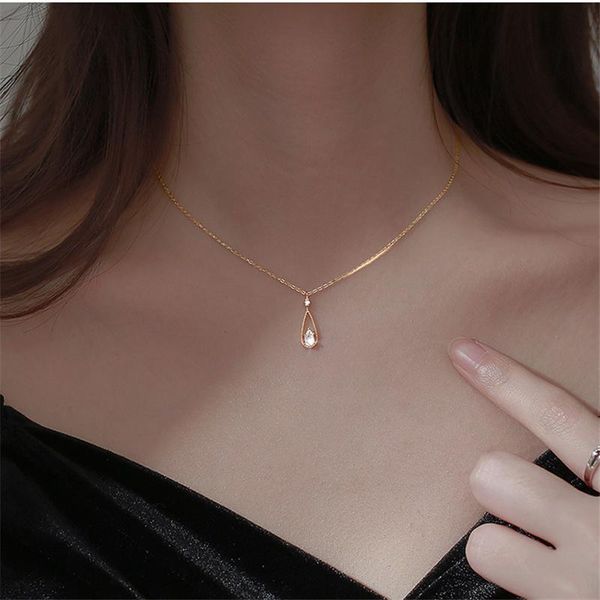 

pendant necklaces women water drop necklace jewelry gift exquisite crystal golden clavicle chain lady temperament 2021 choker female, Silver