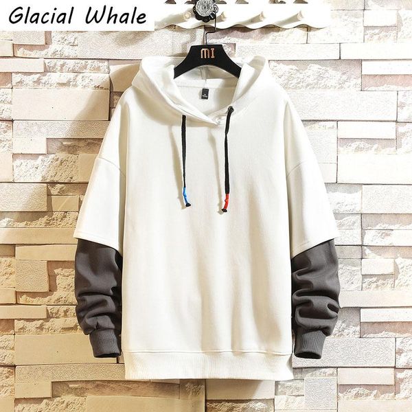 

men's hoodies & sweatshirts glacialwhale mens men 2021 winter solid sweatshirt hip hop streetwear harajuku oversized gray hoodie, Black