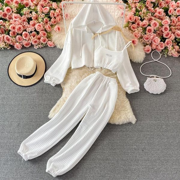 

women's two piece pants amolapha 2021 autumn winter arrived 3pcs suit sweatshirt vest ladies comfy sportwear lounge, White