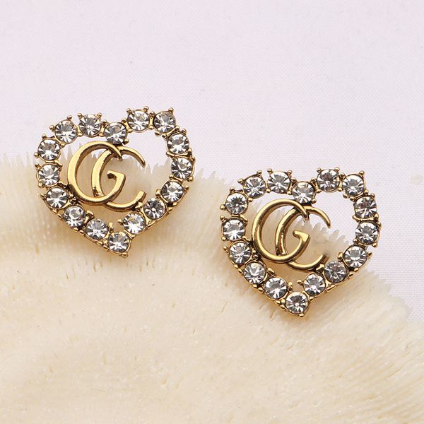 

sweet girls 18k gold plated letters stud 925 silver luxury brand designers geometric famous women heart crystal rhinestone pearl earring wed, Golden;silver