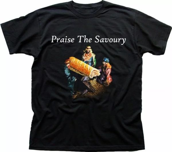 

praise the savoury funny sausage in manger greggs christmas gift t-shirt 9213, White;black
