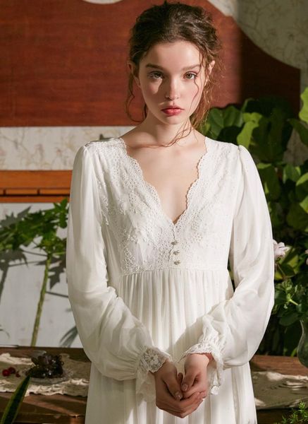 

nighty autumn nightgown white women sleepwear pink nightdress leisure fashion long vintage home dress ladies nightwear vneck, Black;red