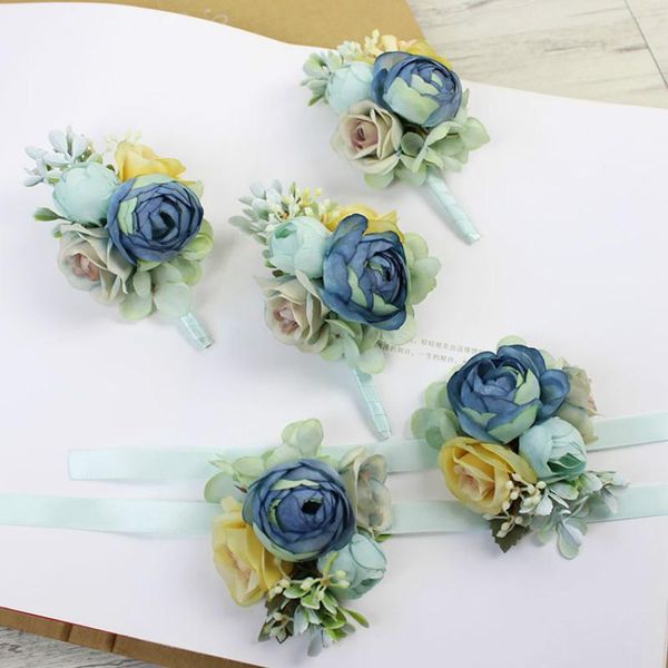 

silk rose wrist corsage bridesmaid sisters hand flowers artificial bride for wedding dancing party decor bridal prom decorative & wreaths