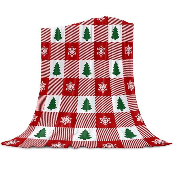 

blankets christmas tree snowflakes red lattice throw blanket for sofa decoration bedspread portable microfiber flannel
