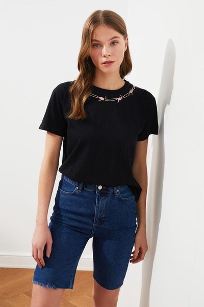 

women's t-shirt trendyol embroidered semifitted knitted twoss21ts1238, White
