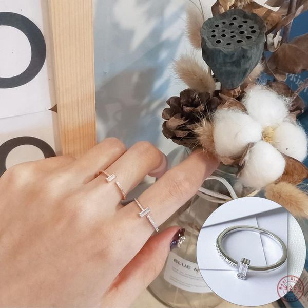 

cluster rings 925 sterling silver french classic square crystal ring women simple temperament student party jewelry friendship gift, Golden;silver
