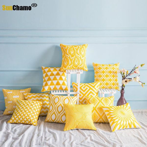 

cushion/decorative pillow loishom home decor embroidered cushion cover yellow geometric canvas cotton square embroidery 45x45cm sham