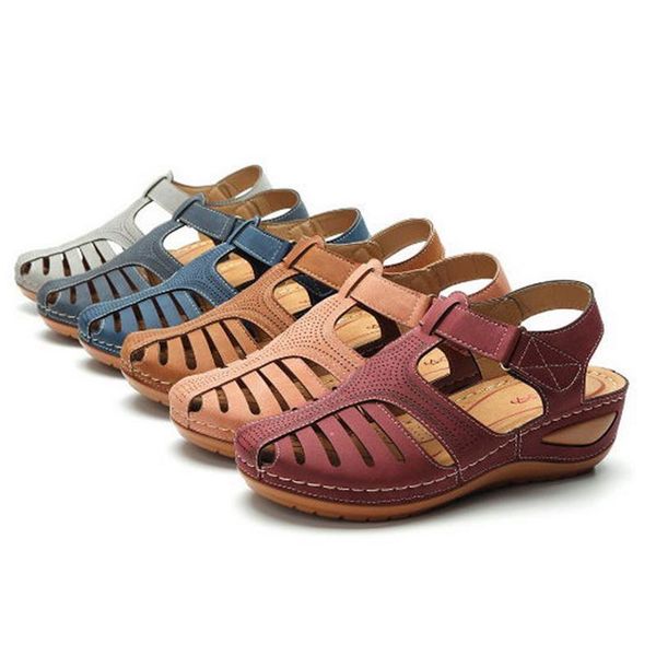 

woman summer vintage sandals buckle casual sewing women shoes solid ladies platform soft beach sole plus size 36-46, Black