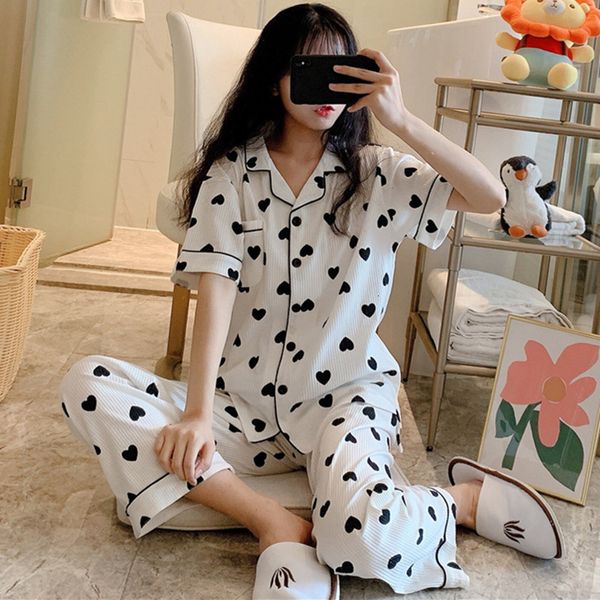 

women's sleepwear pure cotton ladie's spring summer pajamas set student's nightwear home suit casual pyjamas women outer wear, Black;red