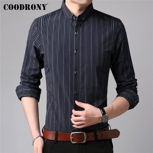 

men's casual shirts coodrony brand business social dress spring autumn arrival classic stripe cotton long sleeve slim fit shirt men c61, White;black