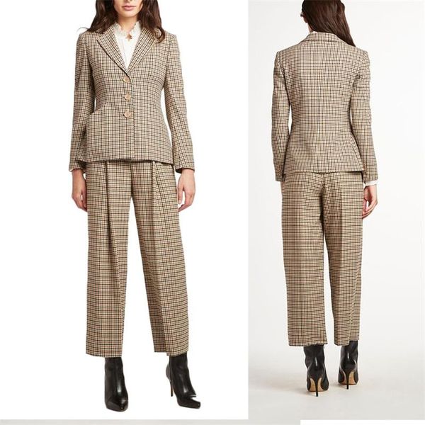

women's two piece pants 2 pieces houndstooth women suits coat+pant fashion formal for custom made evening party, White