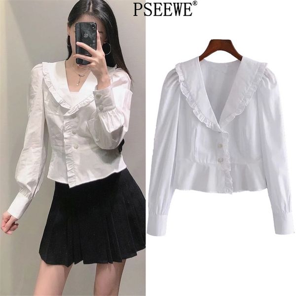 Белые женские рубашки rucher Gem Button Up рубашка весенние слойки с длинным рукавом урожай топ женская мода корейский блузка 210519