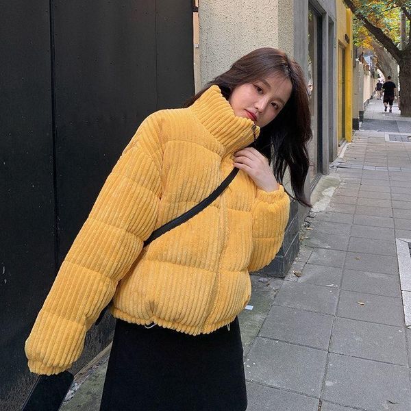

korean style winter coat women corduroy jacket yellow crop puffer short oversize clothing ropa de invierno mujer1, Black