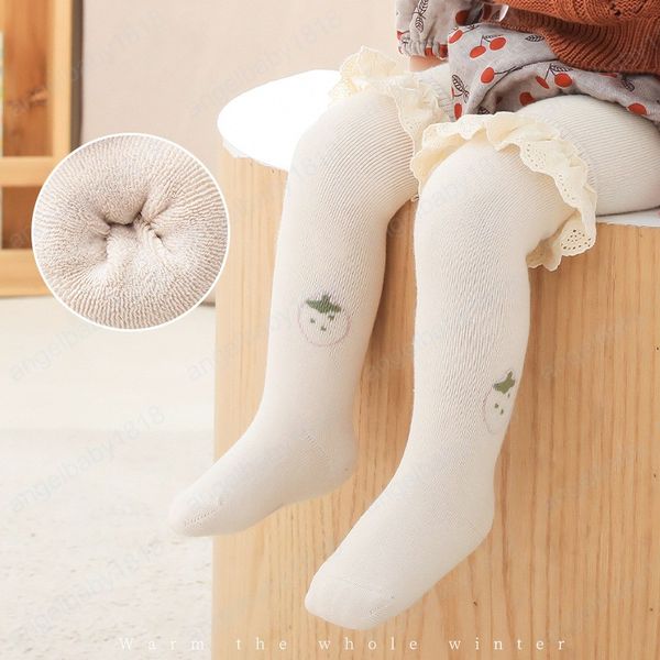 

cartoon print knee high baby socks autumn winter sweet lace kid girl long sock princess soft cotton infant toddler ruffle socks, Pink;yellow