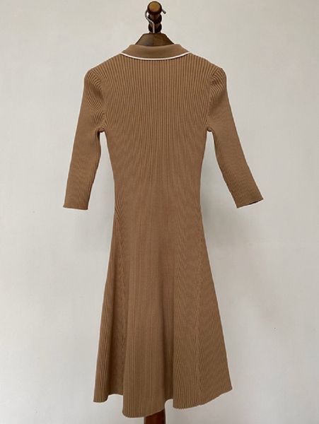 

dress knitted summer casual vestidos women turn-down collar studs beading deco slim fit & flare sweater dress, Black;gray