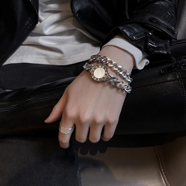 

chokers designer charms stainless steel cuban chain women necklace roman numerals bracelet man mother-of-pearl double side jewelry, Golden;silver