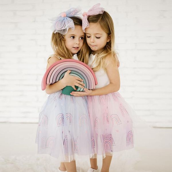 

rainbow kids dresses for girls 3-8 years birthday party children clothing toddler mesh tutu ball gown princess dress girl's, Red;yellow