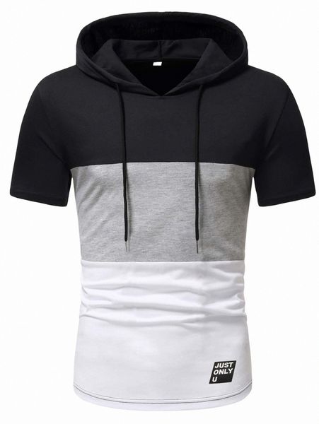 

romwe guys slogan colorblock drawstring hooded tee o7rf#, White;black