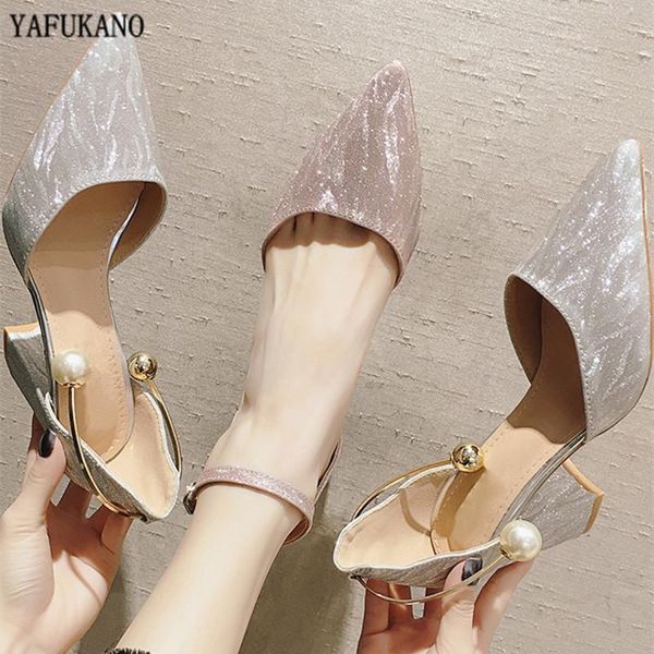 

dress shoes fashion square heel high heels 2021 elegant party wedding brides pumps pointed toe middle hollow pearl roman womens, Black
