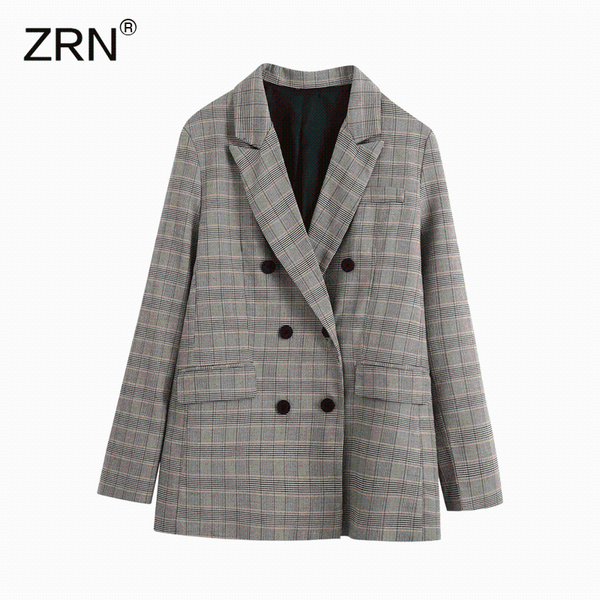 

women fashion vintage plaid blazer long sleeve lapel collar double-breasted office wear elegant femme loose outerwear women's suits & b, White;black